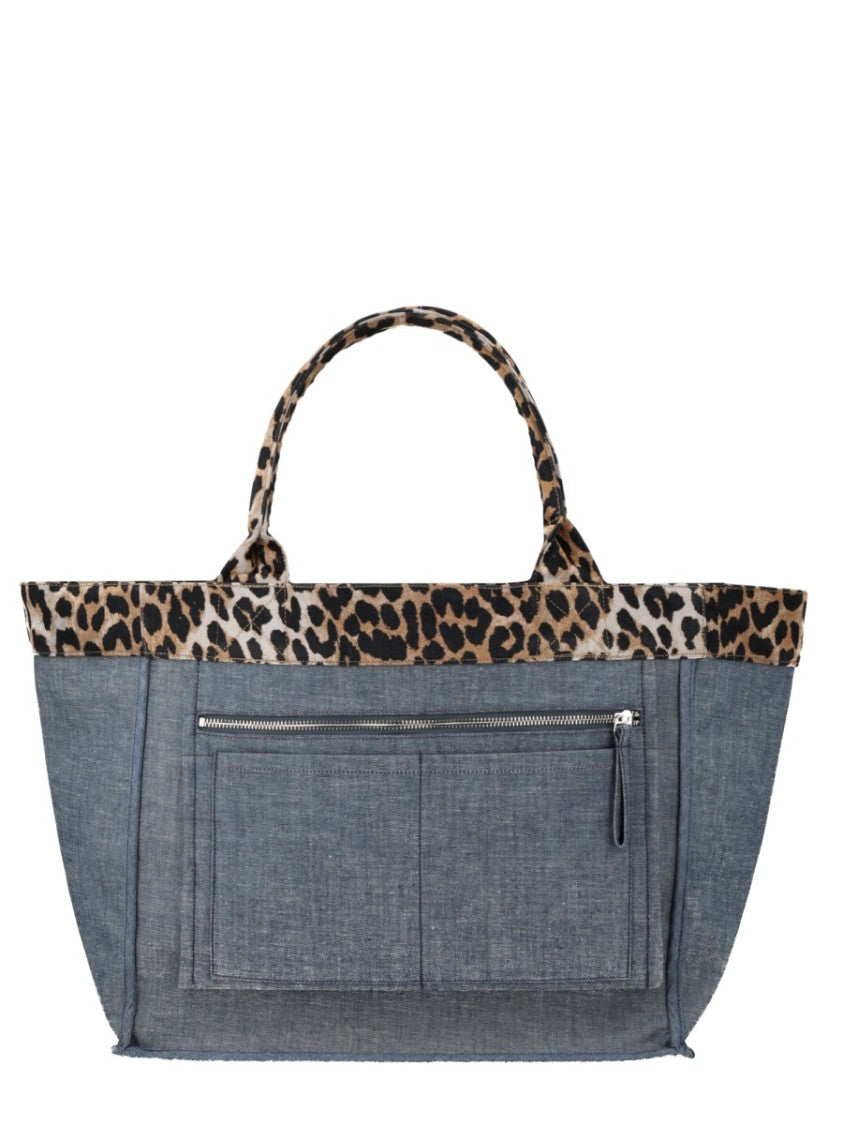 Ganni Leopard Print Recycled Cotton Tote Bag