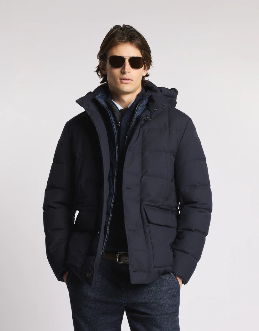 Fay Versatile Detachable Hood Puffer Jacket In Deep Navy