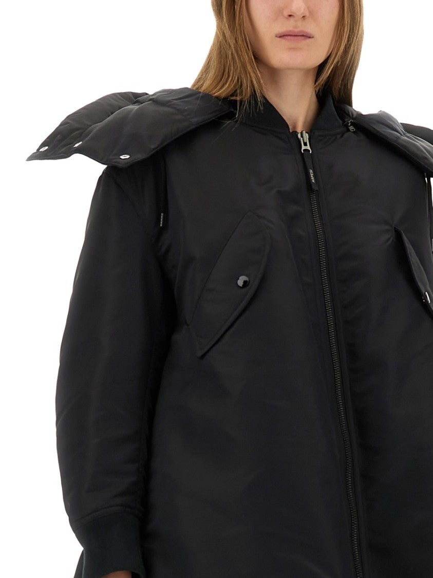 Aspesi Voluminous Black Bomber Jacket With High Collar