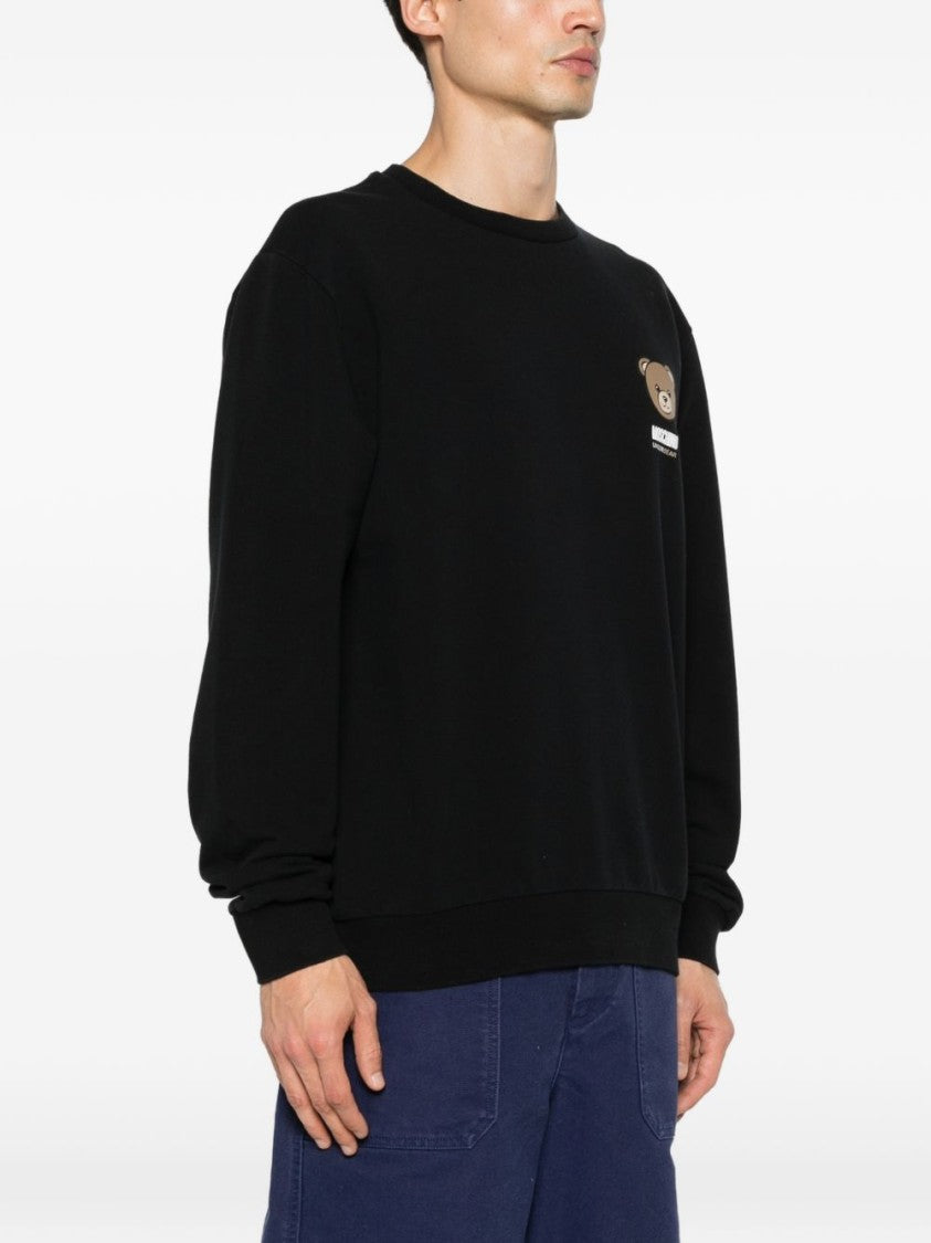 Moschino Casual Black Sweater With Playful Teddy Bear Graphic