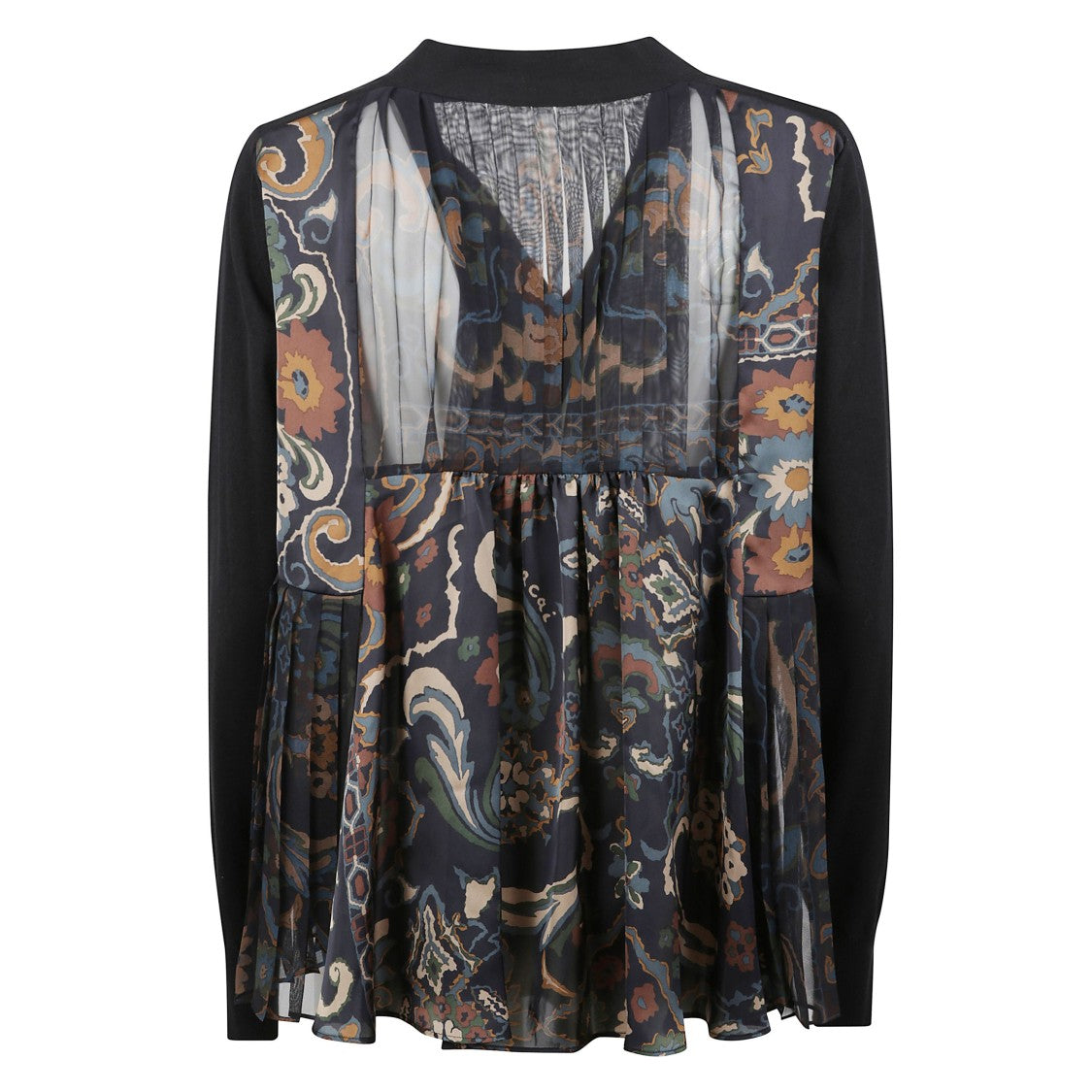 Sacai Knit Wool Cardigan With Pleated Chiffon Back