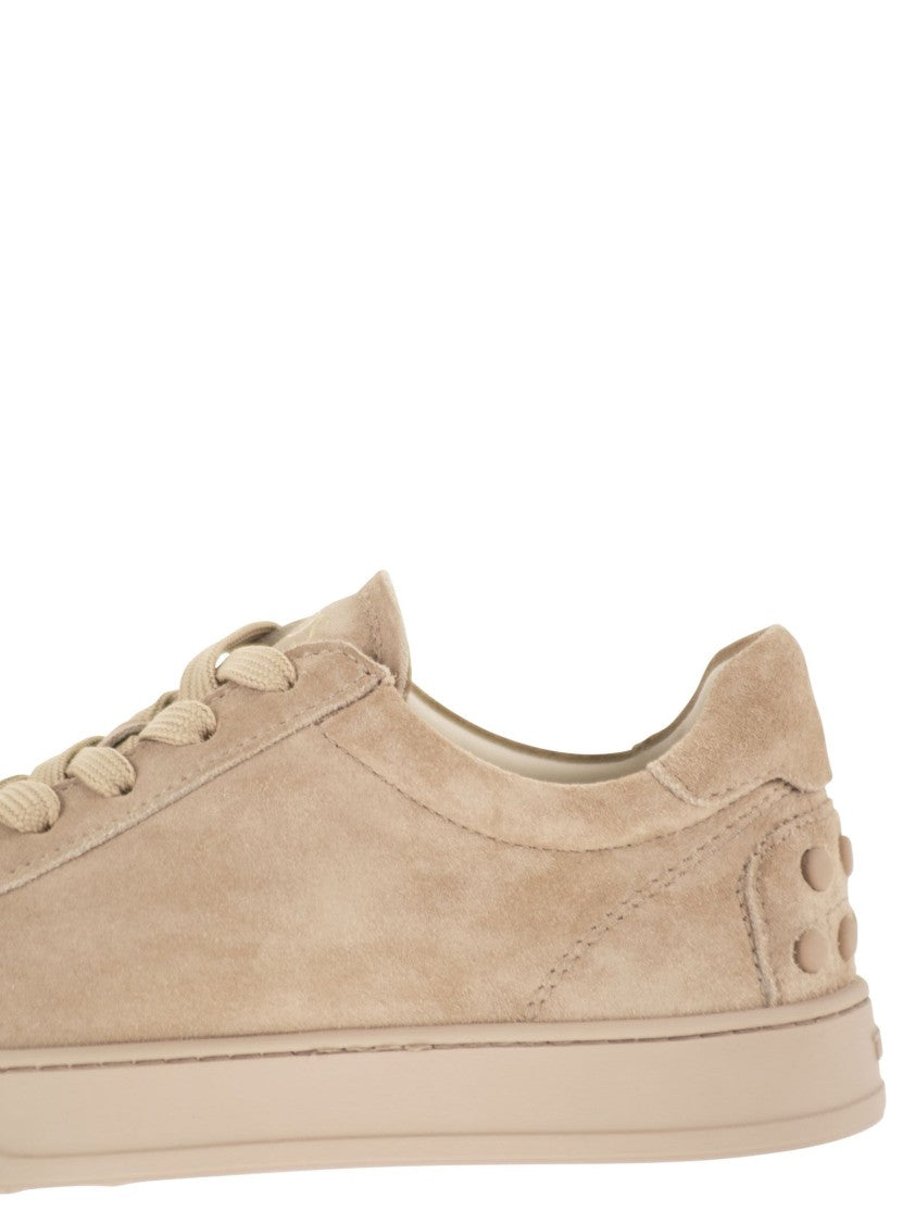 Tod's Soft Suede Calfskin Sneakers With Rubber Details