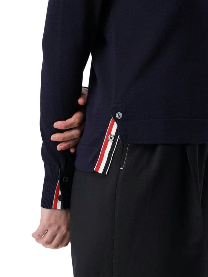 Thom Browne Cropped Navy Cardigan With Pointed Collar