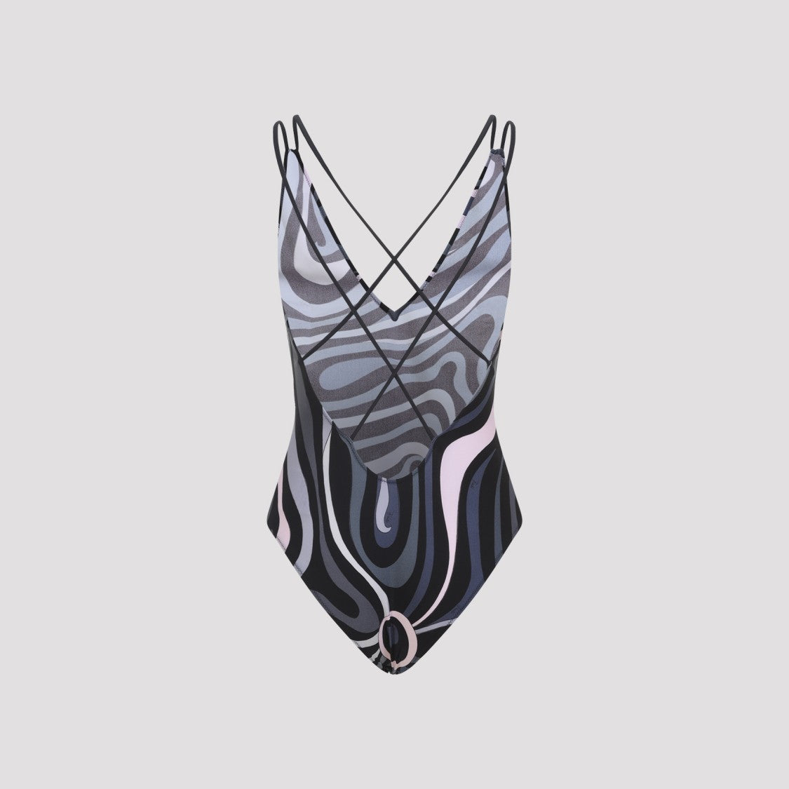 Pucci Deep V-Neck Swimsuit With Abstract Wavy Design