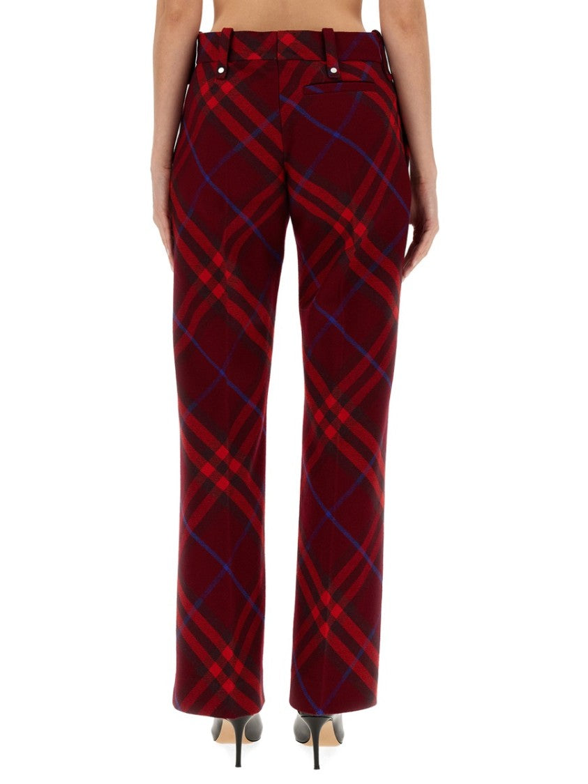 Burberry Plaid Wool Pants With High Waist And Straight Legs