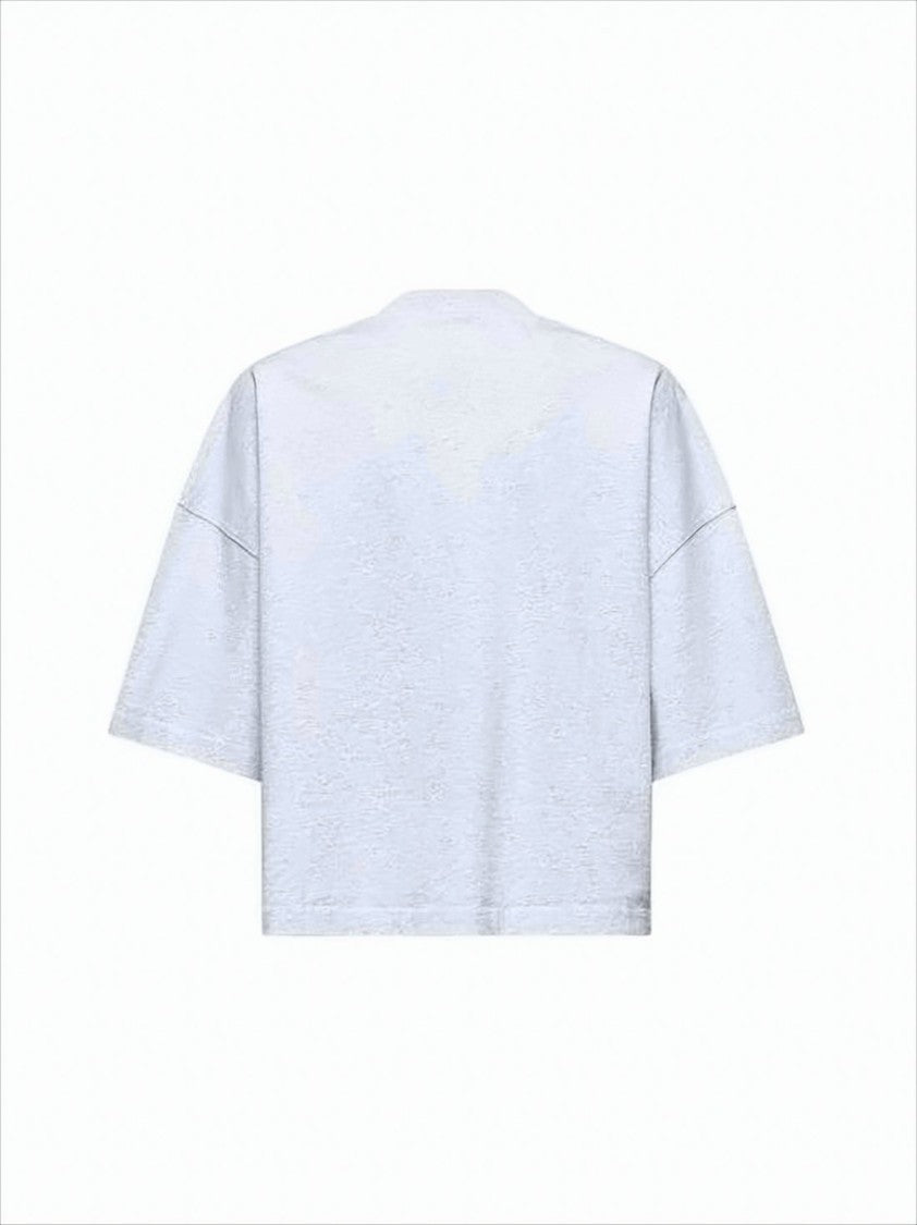 Jacquemus Cropped Grey T-Shirt With Boxy Silhouette And Embroidered Detail