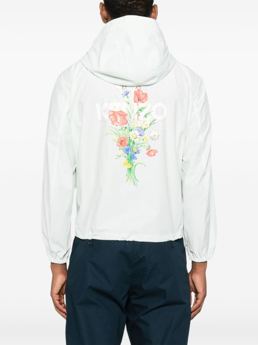 Kenzo Light Green Floral Print Hooded Jacket