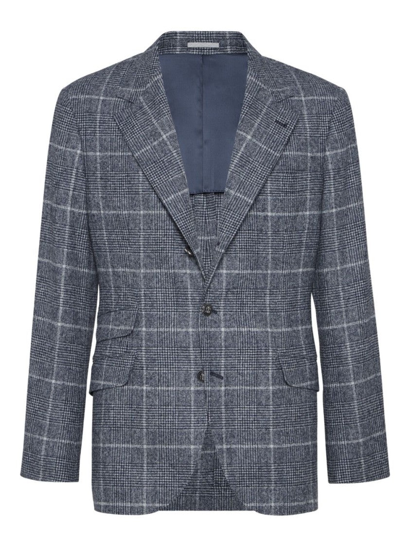 Brunello Cucinelli Checkered Tailored Jacket With Notched Lapel And Buttoned Cuffs