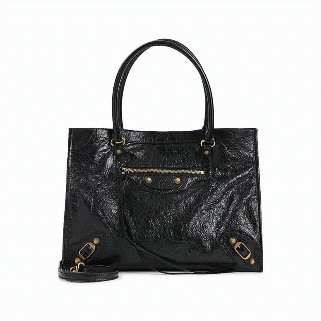 Balenciaga Textured Lambskin Shoulder Bag With Vintage Gold Accents