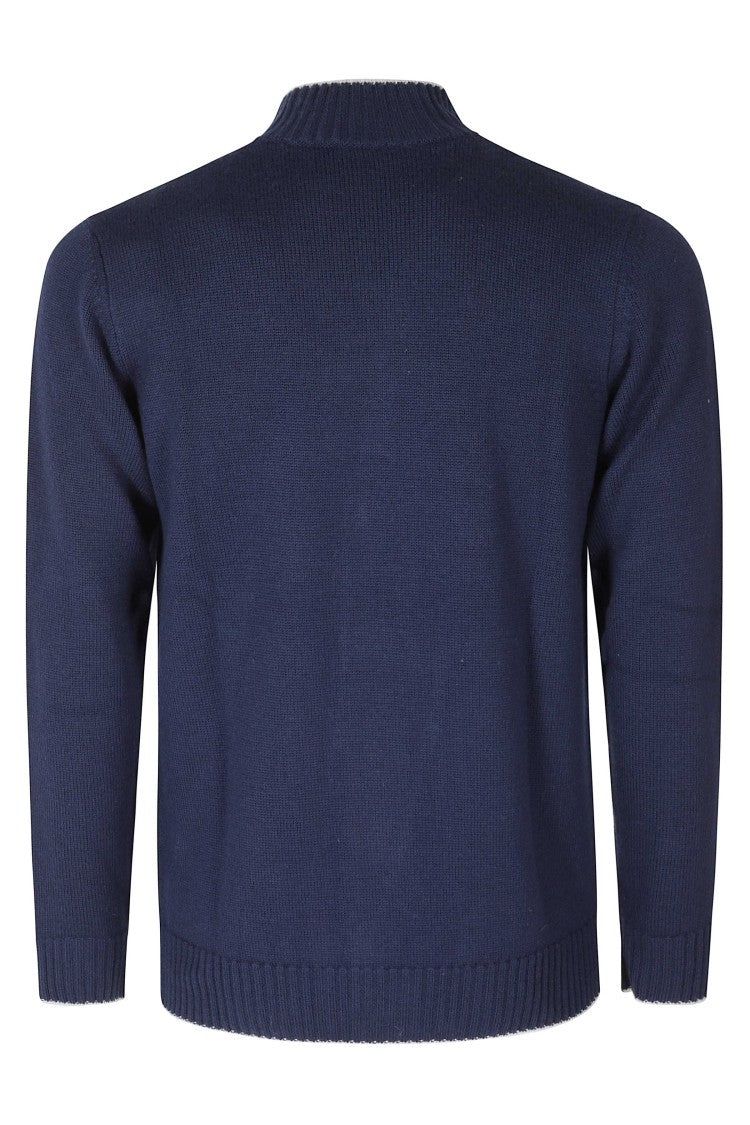 Eleventy Blue Sand Contrast-Trim Four-Button Wool Cardigan