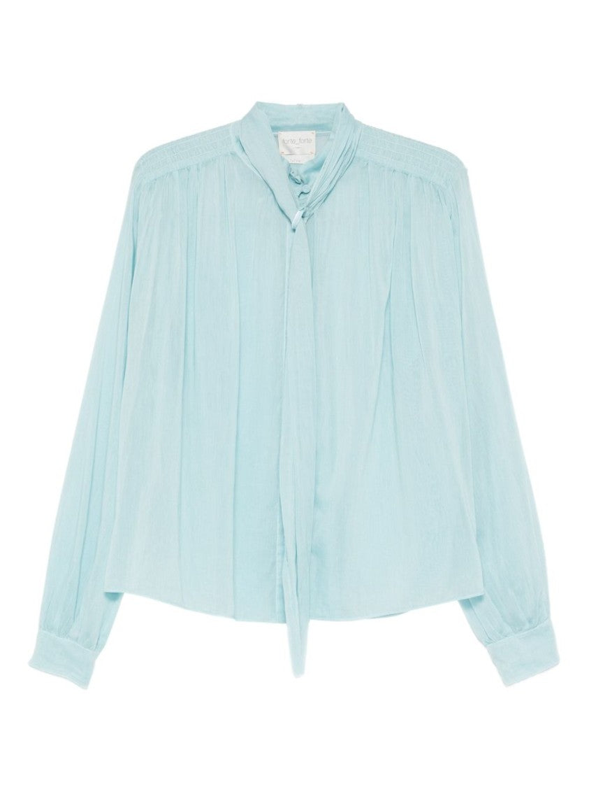 Forte Forte Light Blue Semi-Sheer Blouse With High Neck