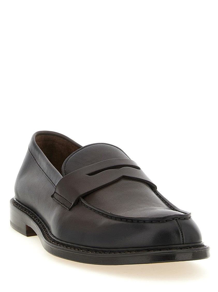 Doucal's Black Leather Loafers With Bowl Stitching