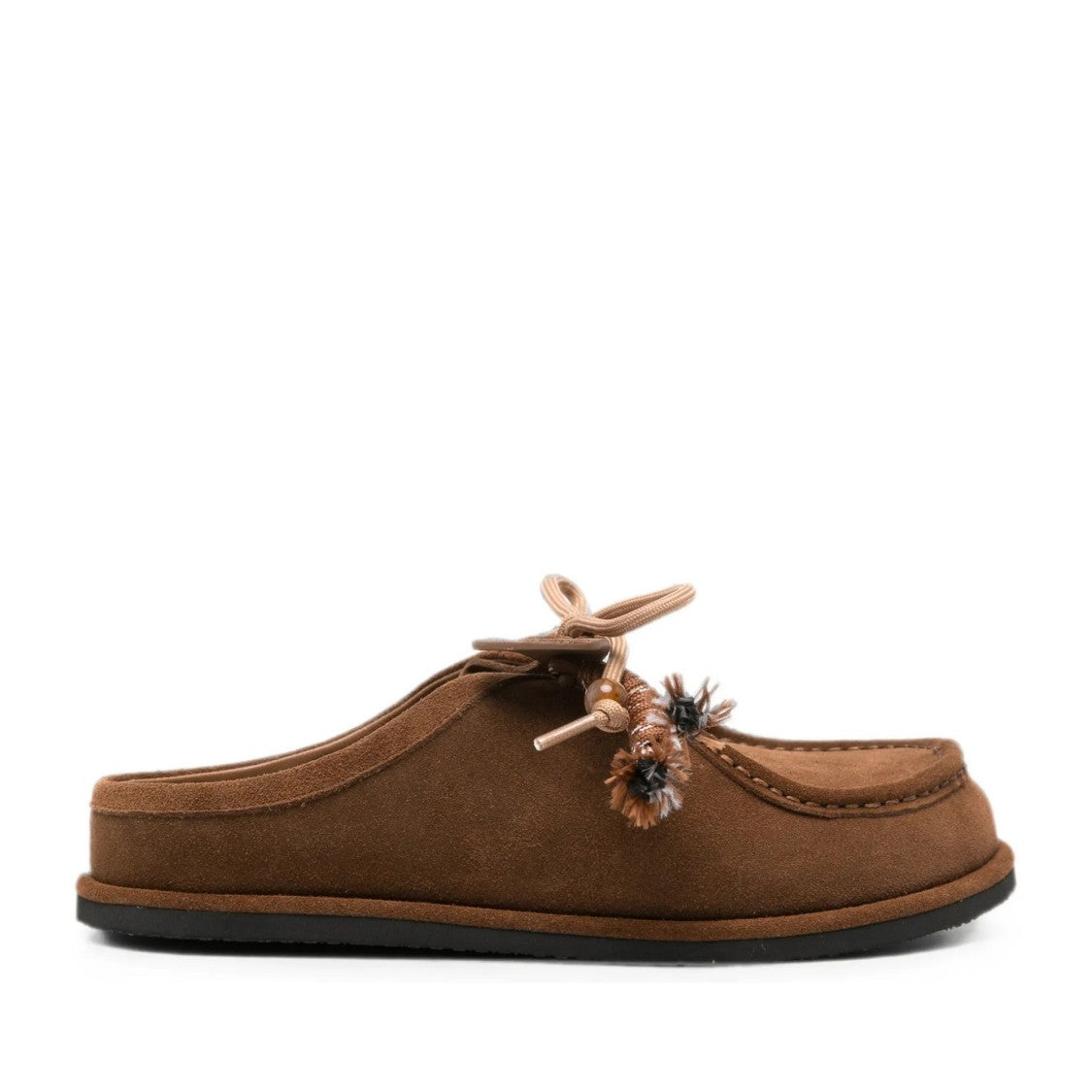 Adrianna Feretti Brown Wedge Decorative Bow Tassels Suede Mules