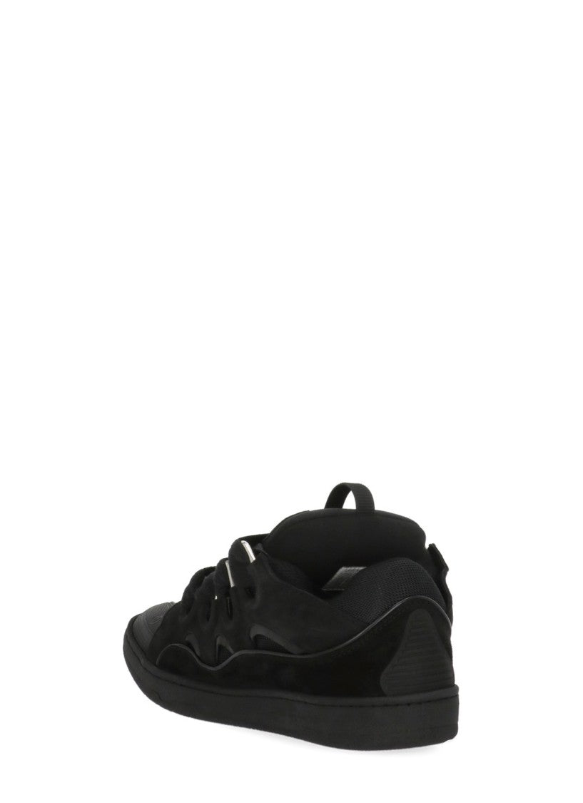 Lanvin Black Herringbone Detail Leather Low-Top Sneakers