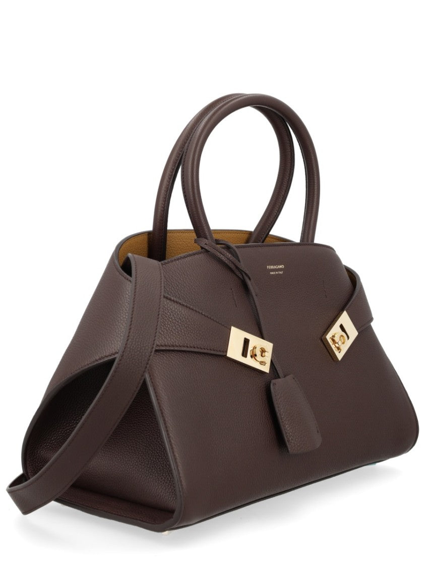 Ferragamo Hug Pebbled Structured Trapezoidal Handbag