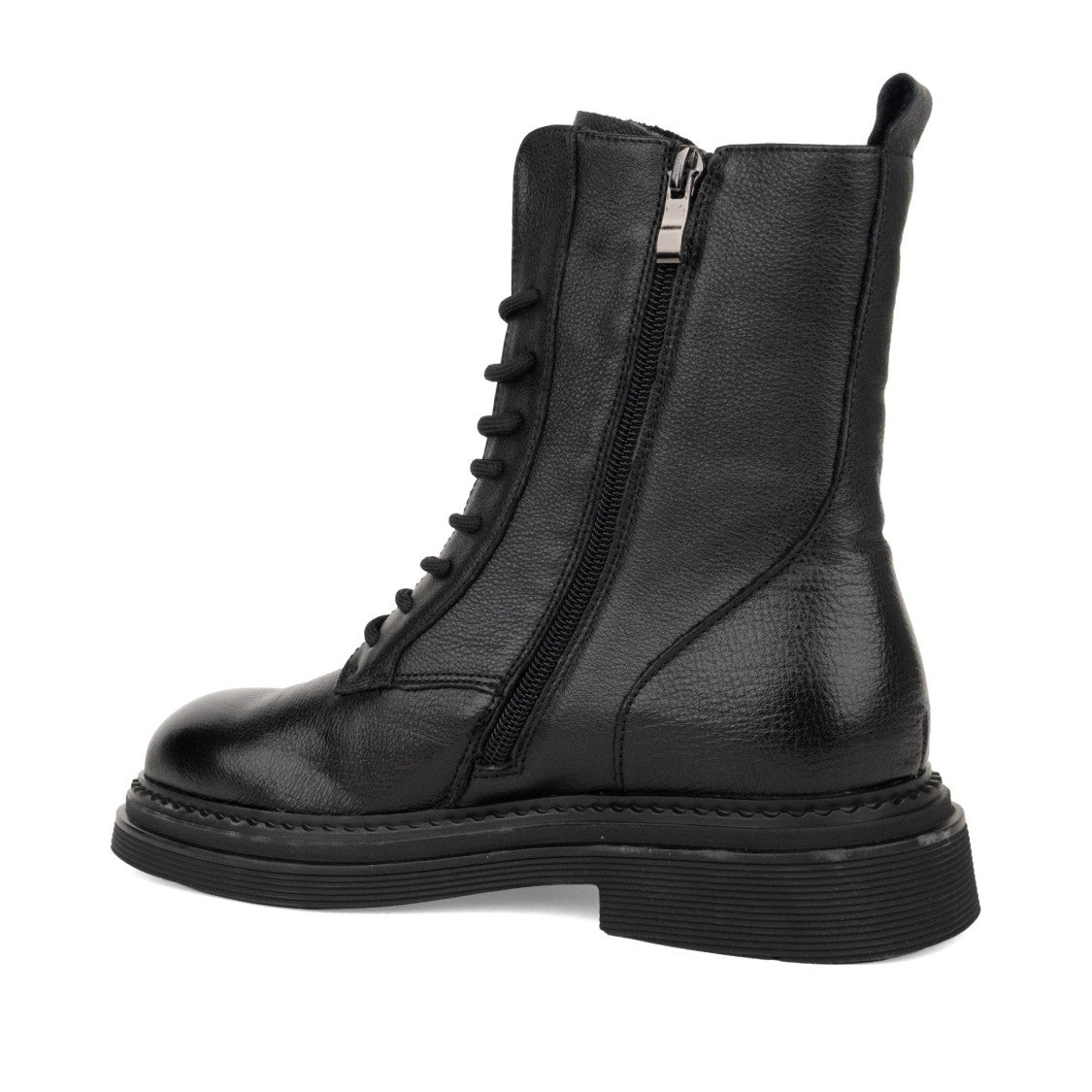 Linda Baumann Black Lace-Up Ridged Sole Leather Ankle Boots