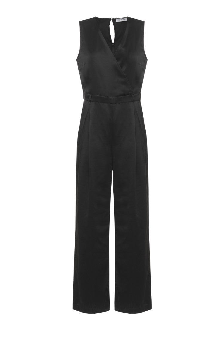 Kangra Tailored Black Jumpsuit With V-Neckline And Side Zip Fastening