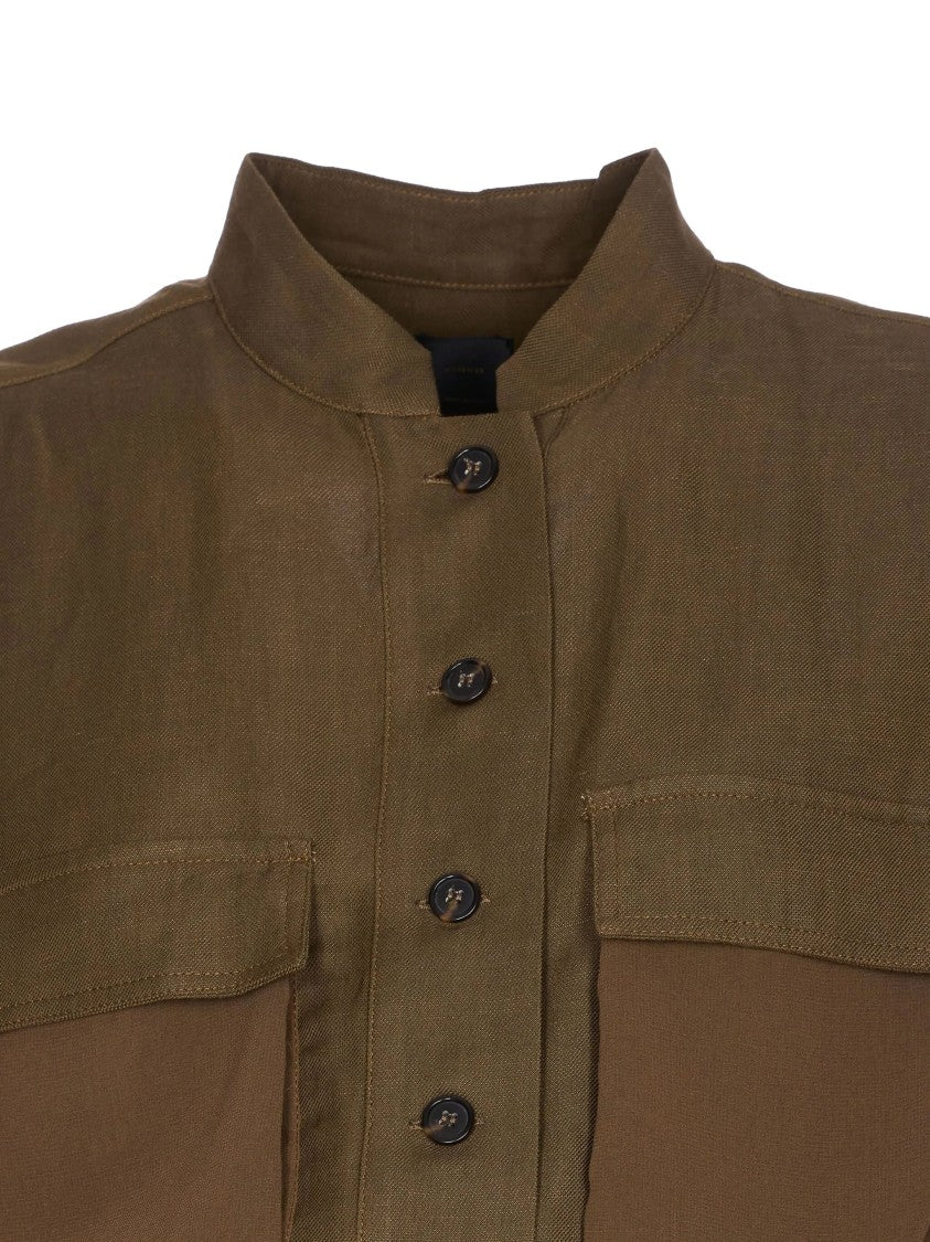 Pinko Structured Green Midi Dress With Sheer Sleeves