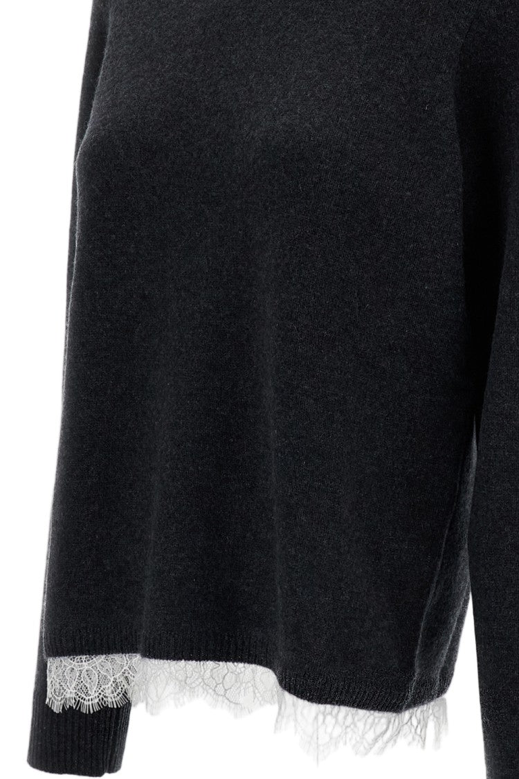 Loulou De Saison Grey Arvo Cashmere Lace-Trim Sweater