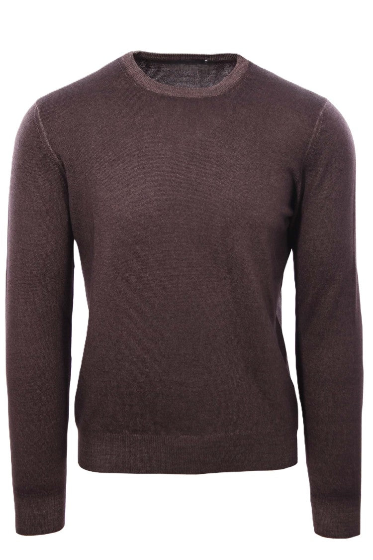 Paolo Fiorillo Capri Long Sleeve Crew Neck Sweater In Rich Brown Virgin Wool