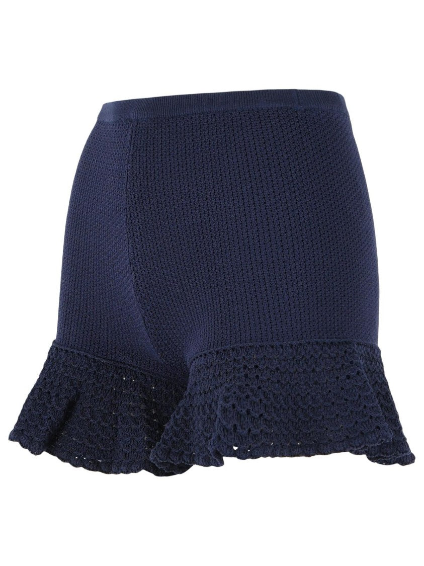 Self-Portrait Navy Blue Viscose Blend Shorts