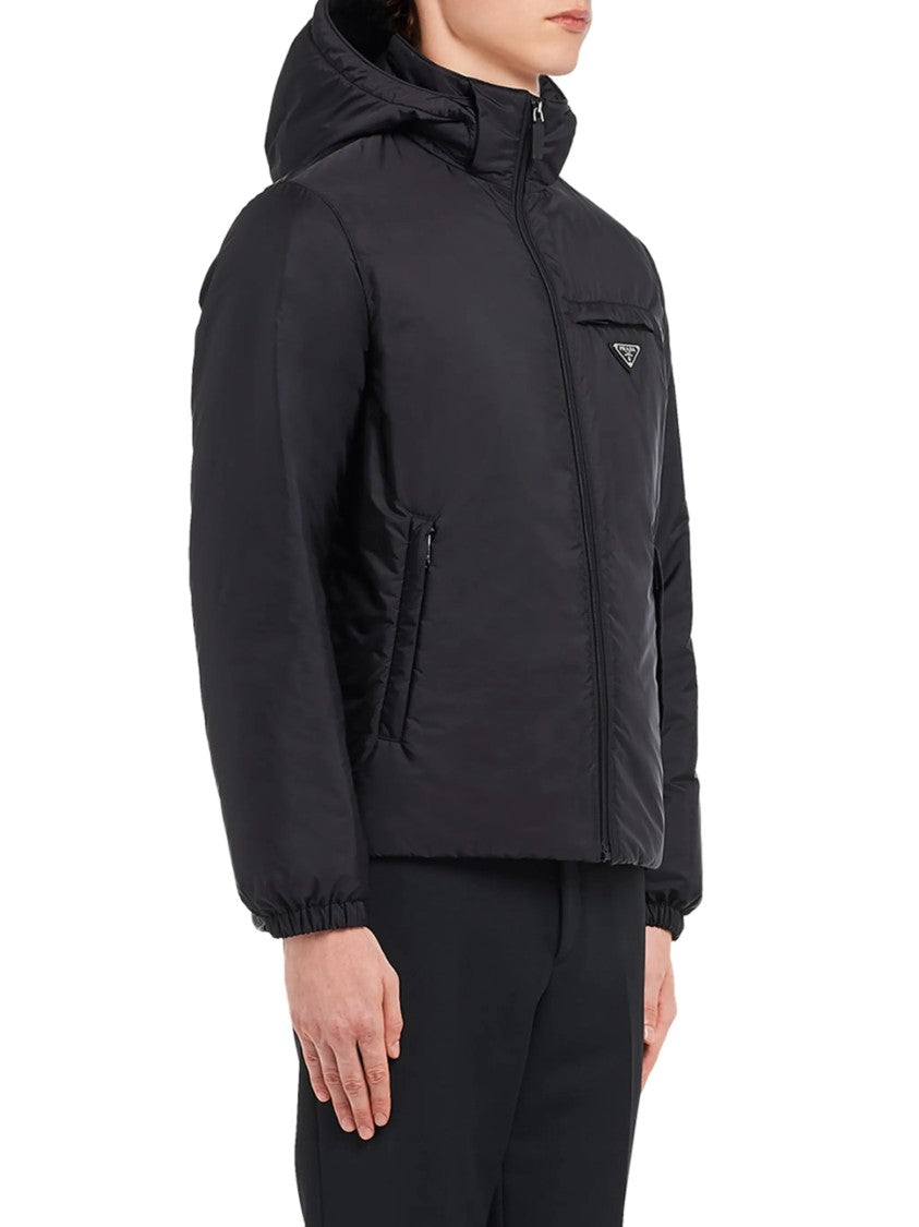 Prada Hooded Padded Jacket With Matte Finish And Logo Detail