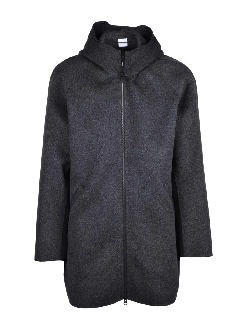 Aspesi Grey Super Doppel Hooded Wool Coat