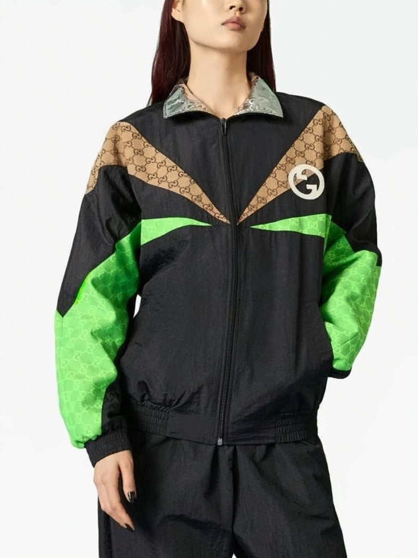 Gucci Geometric Panel Jacket With High Collar And Logo Patch