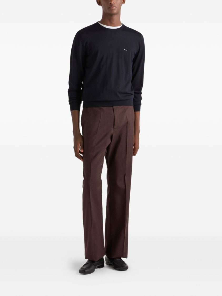 Prada Dark Blue Superfine Wool Plain Sweater