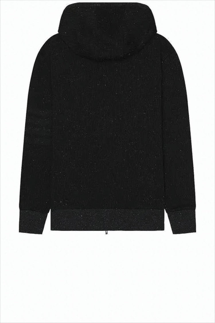 Thom Browne Ribbed Black Zip-Up Hoodie With Multicolored Speckles