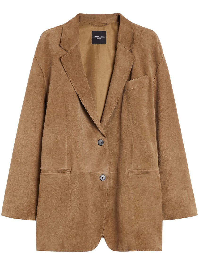 Max Mara Notched Lapel Brown Goat Leather Jacket