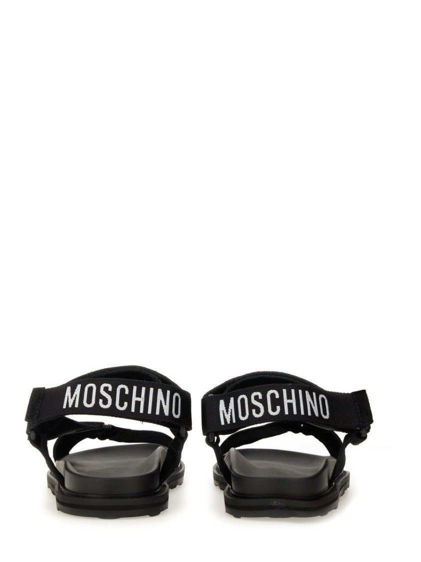 Moschino Black Sandals With Iconic Logo Strap