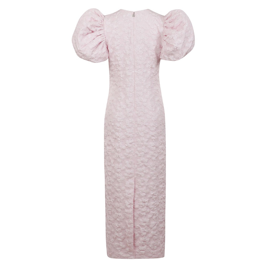 Rotate Pink Jacquard Midi Dress With Puff Sleeves