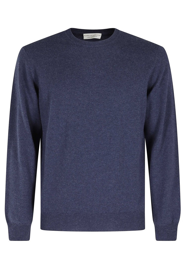 Filippo De Laurentiis Avion Blue Wool-Cashmere Crewneck Sweater