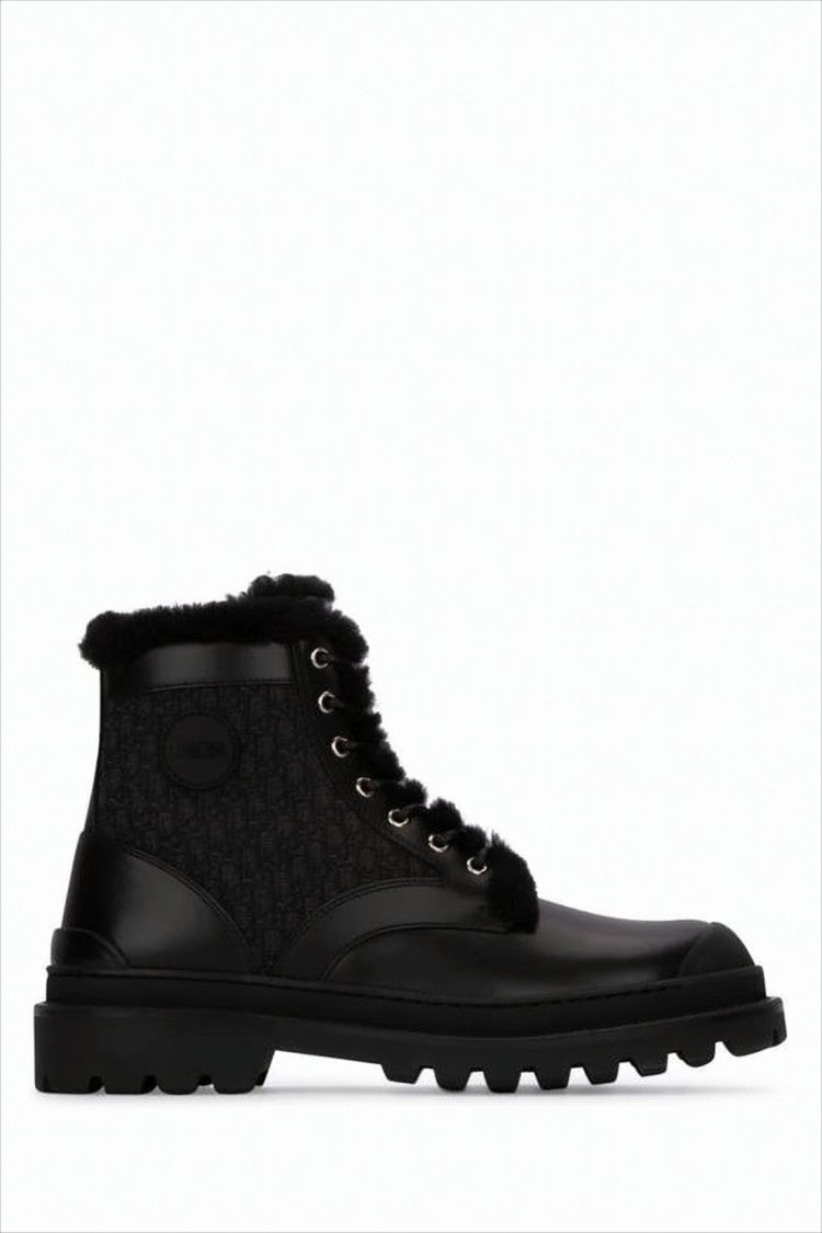 Christian Dior High-Top Rugged Leather And Fabric Boots
