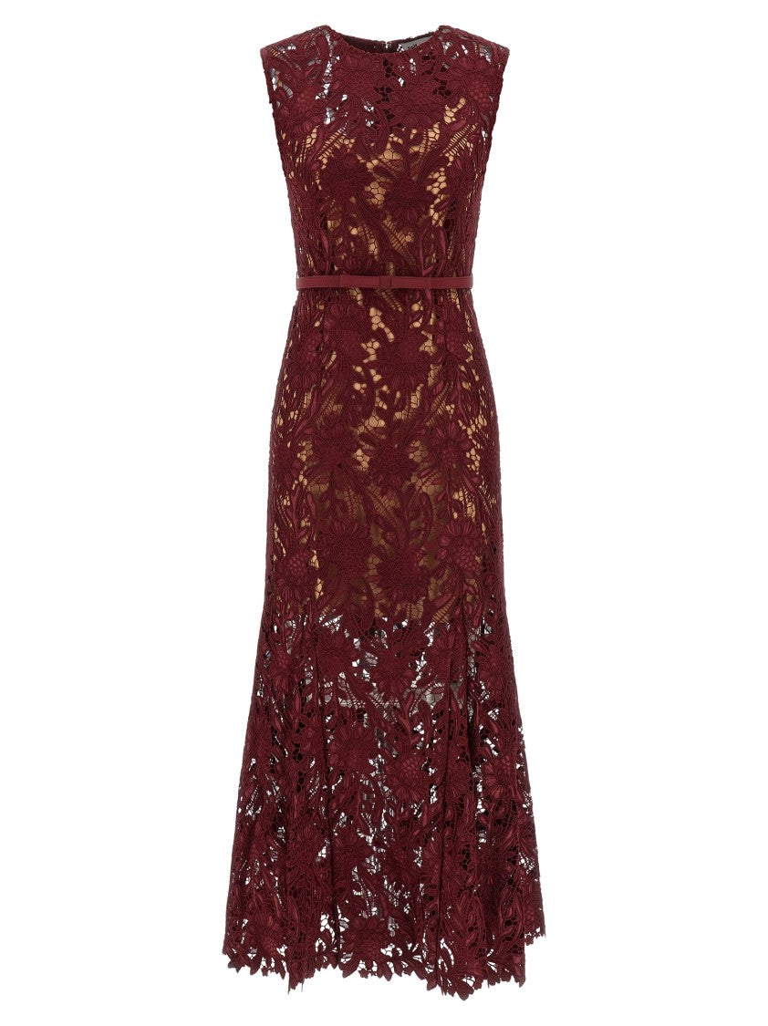 Self-Portrait 'Burgundy Guipure Lace Midi' Dress