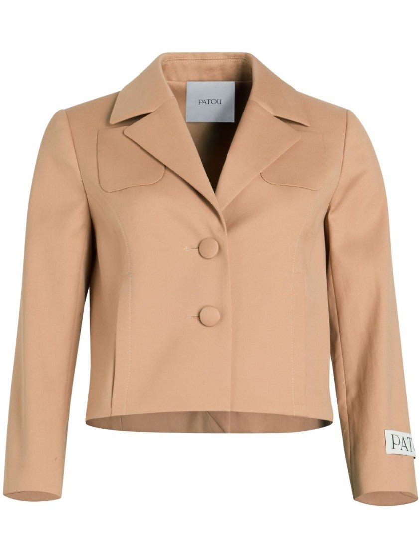 Patou Beige Logo Tag Notched Lapel Jacket