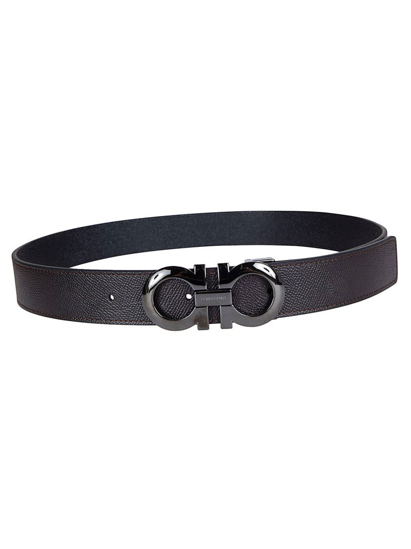 Ferragamo Textured Leather Belt With Polished Interlocking Buckle