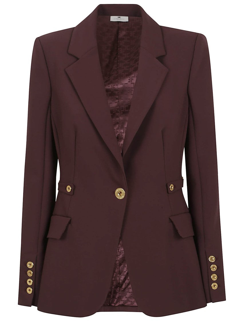 Elisabetta Franchi Burgundy Tailored Blazer With Gold Buttons And Peak Lapels