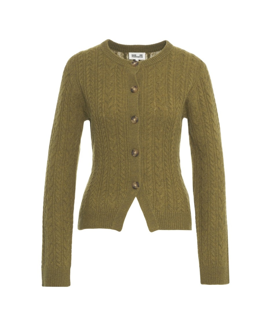 Baum Und Pferdgarten Cable Knit Cardigan With Button-Down Front And V-Shaped Hem