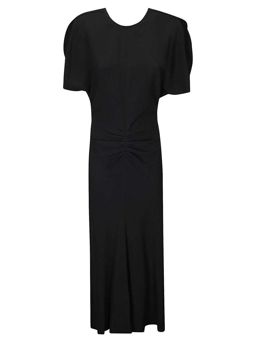 Victoria Beckham Short Sleeves Long Dress With Gathered Front