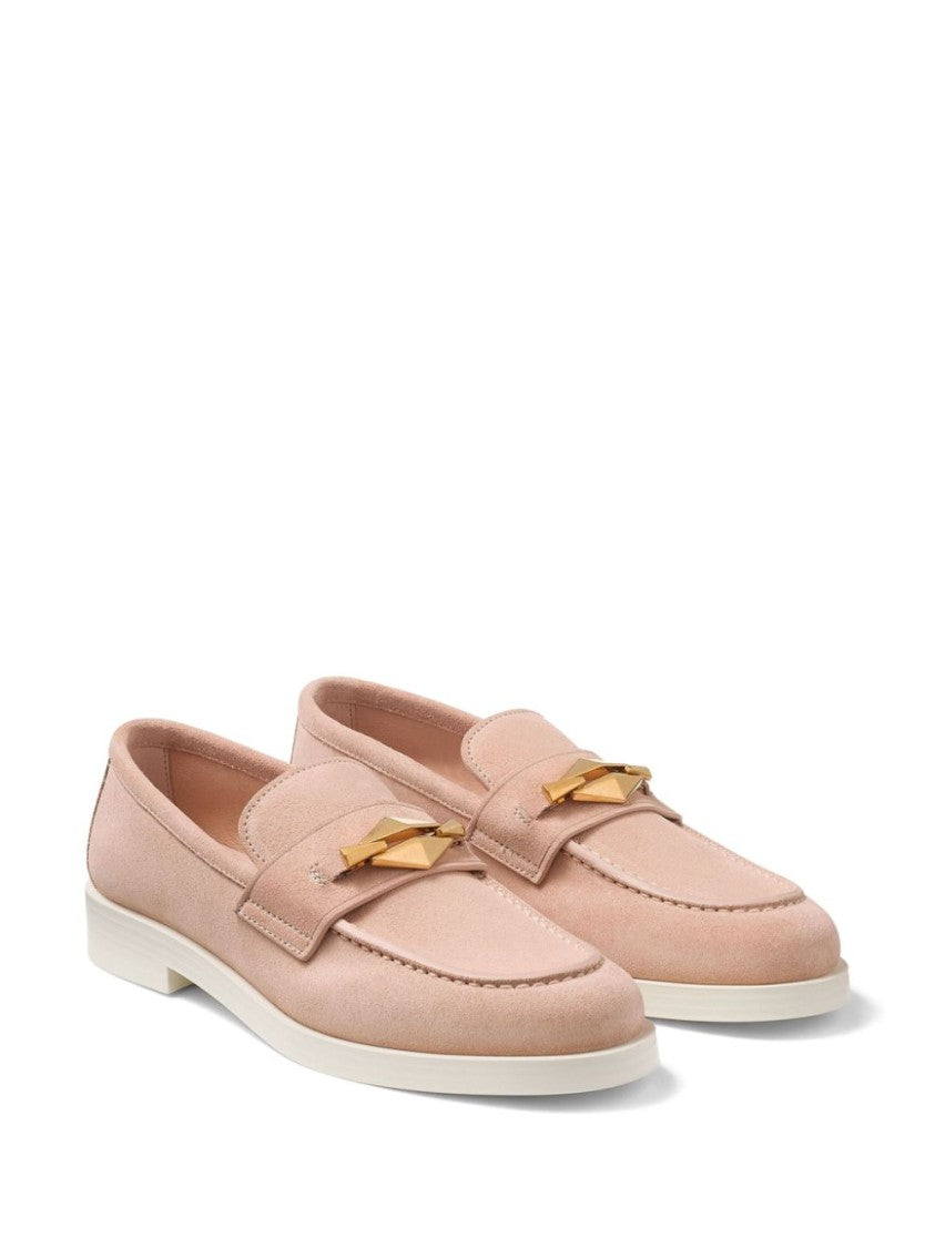Jimmy Choo Suede Finish Loafers With Gold-Tone Embellishment And Block Heel