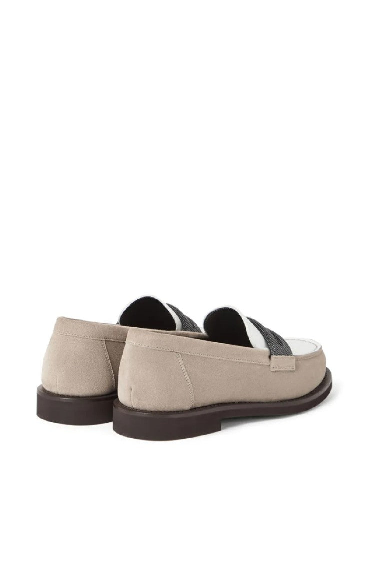 Brunello Cucinelli Suede And Leather Loafers With Contrasting Band