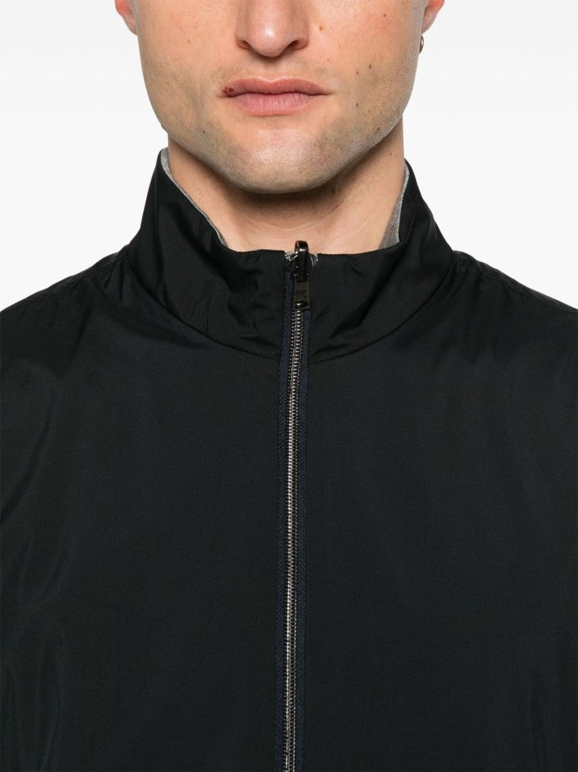 Herno Navy Zip Jacket With High Collar