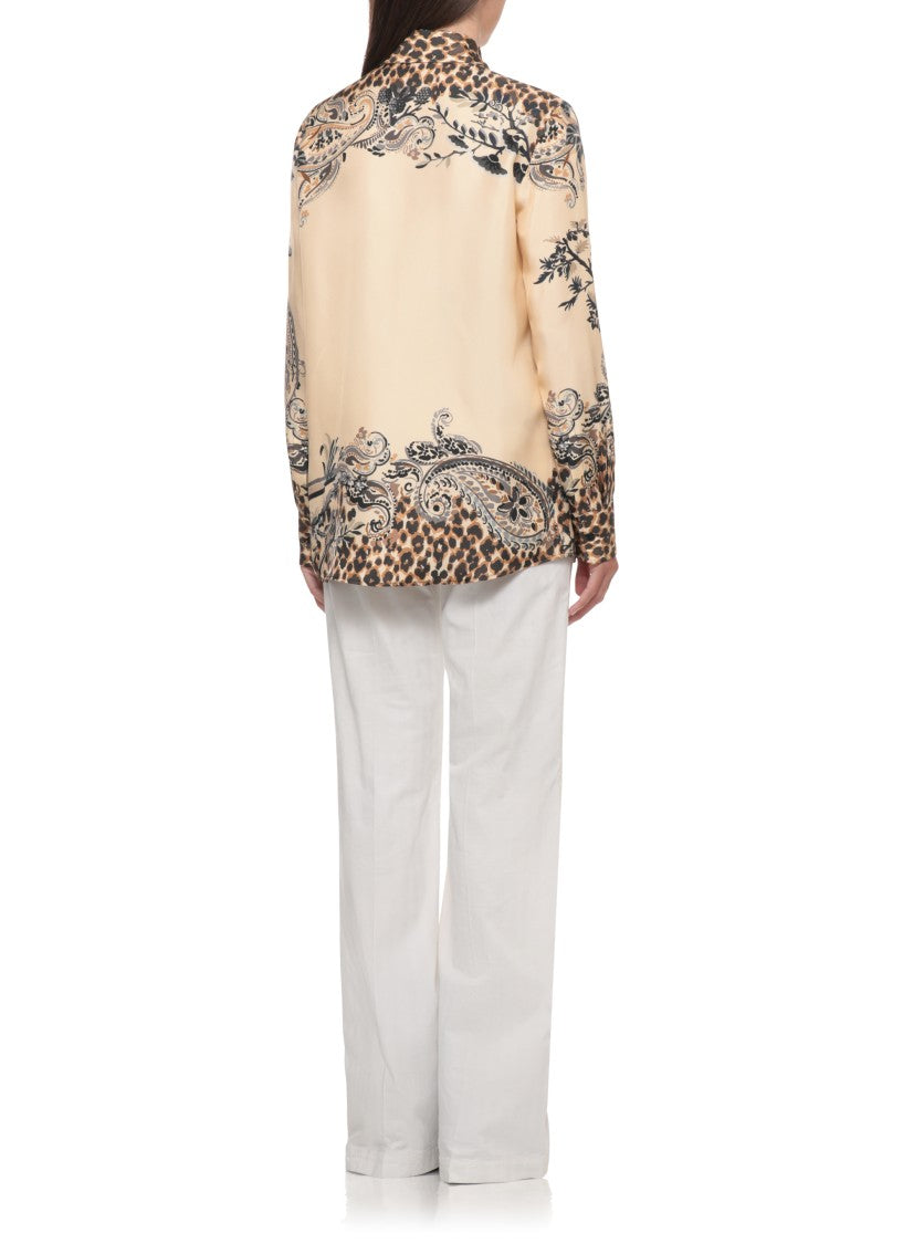 Etro Intricate Print Silk Shirt With Classic Collar