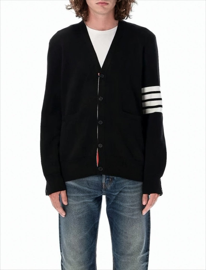 Thom Browne V-Neck Cardigan With Four Stripes Detail