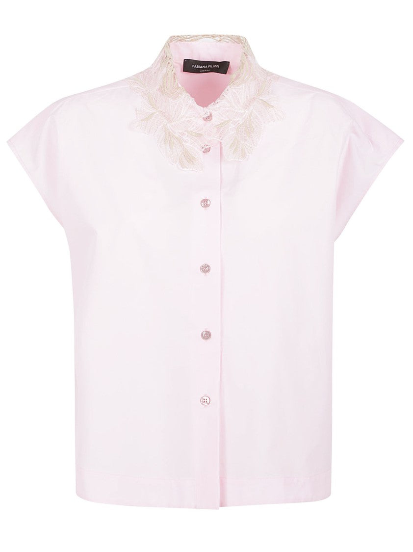 Fabiana Filippi Boxy Short-Sleeved Shirt With Lace Embroidery