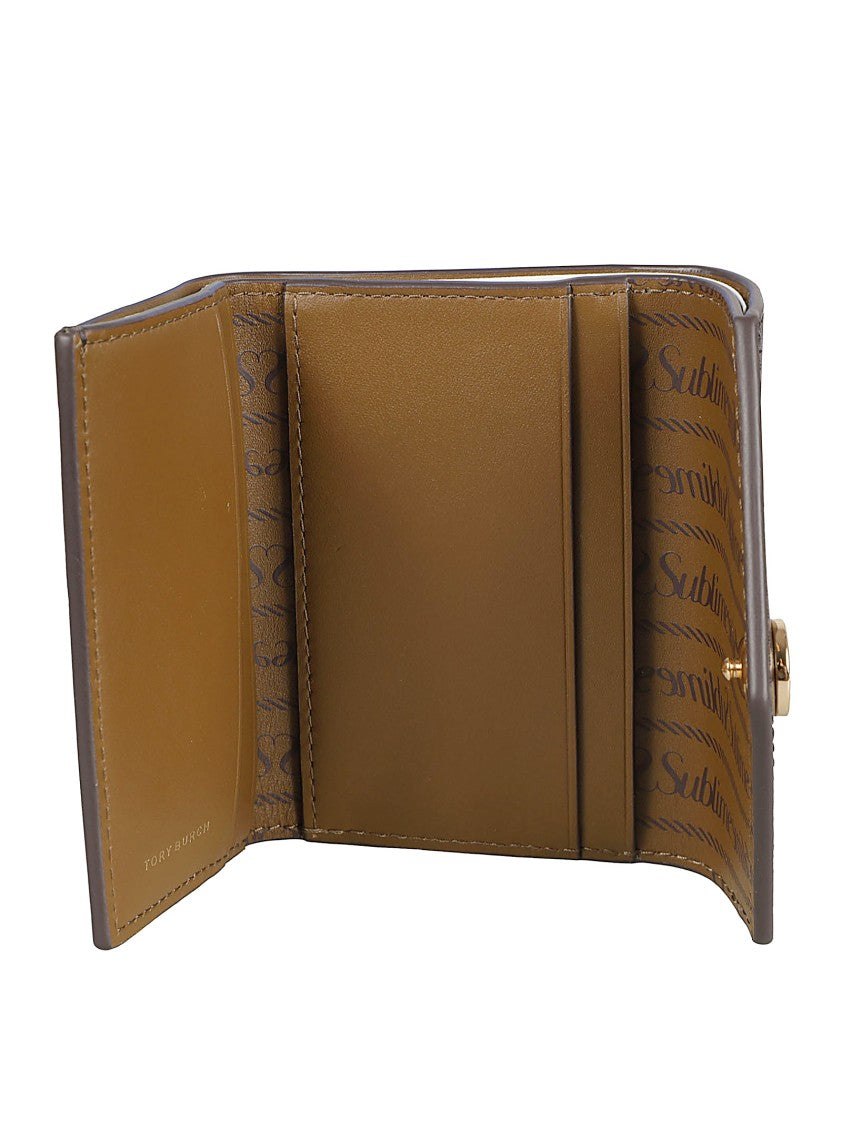 Tory Burch Compact Monogram Wallet With Textured Fabric