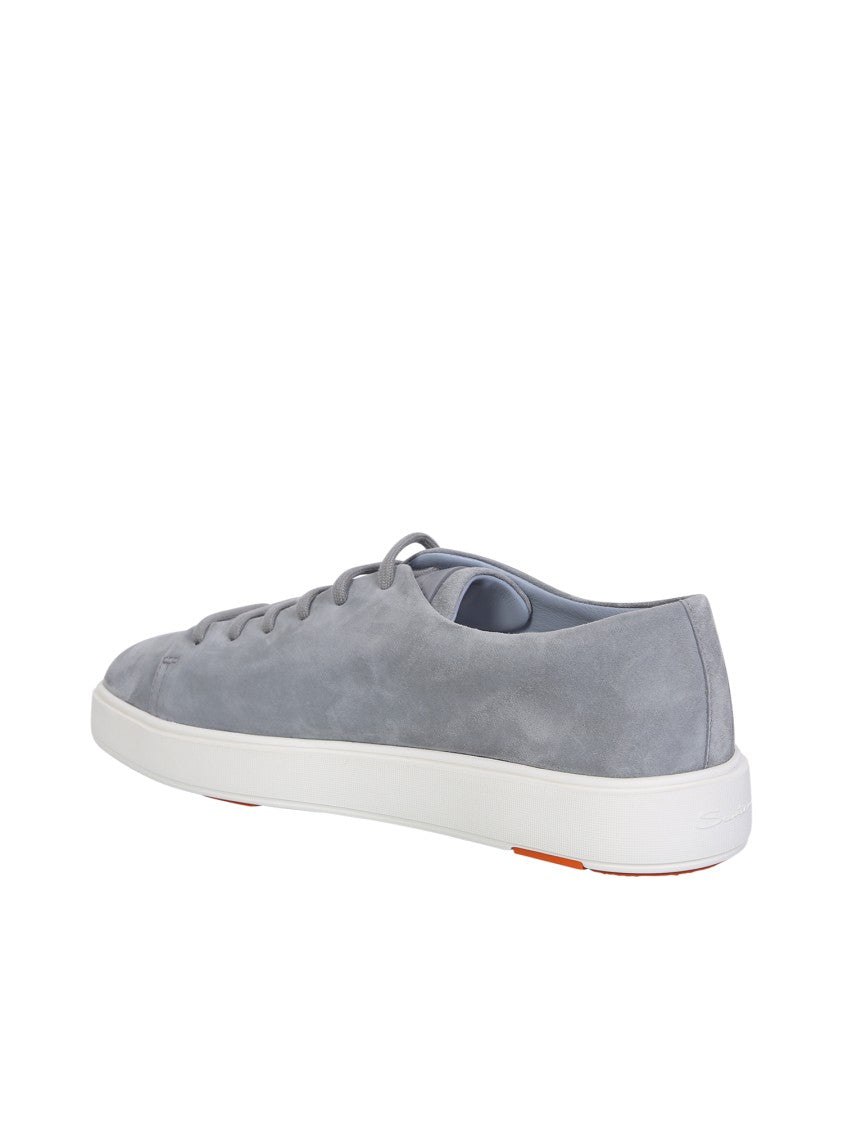 Santoni Grey Leather Suede Sneakers