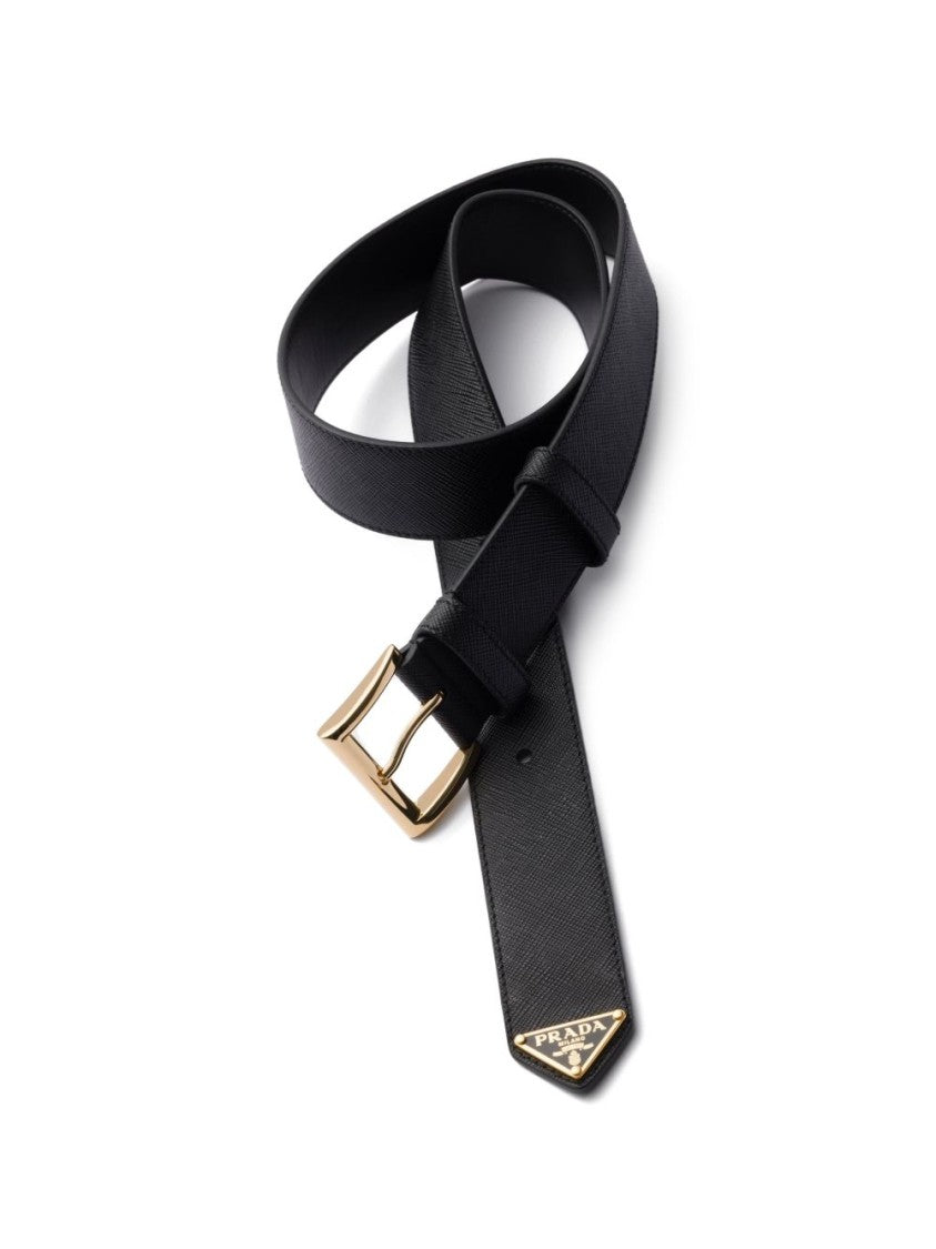 Prada Black Saffiano Leather Metal Buckle Belt